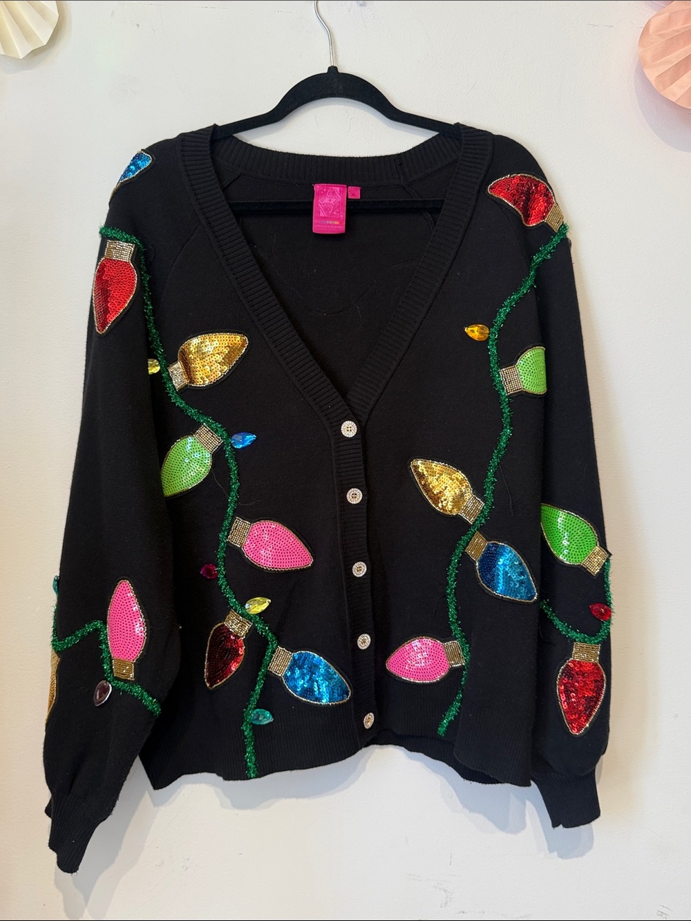 Queen of sparkles lights on cardigan size Xlarge